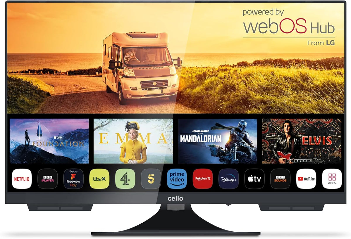 Cello C2224WS Trav 22" Smart Full HD 12V Camping Travel TV Frameless Triple Tuner Bluetooth WebOS by LG Pitch Perfect Speaker Motorhome Truck Boat [2026]