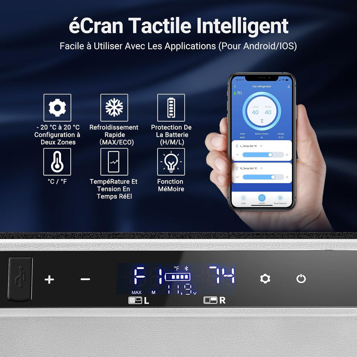 115L Dual Zone Electric Cooler, WiFi APP Compressor Cooler, 12V/24V and 100-240V Camping Fridge, -20 to 20, for Car, Truck, Boat, Camping, Caravan, Travel, Home
