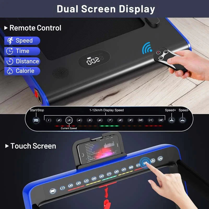 2-in-1 Folding Electric Treadmill, 2.25 HP, Under-Desk, with Dual Display and Smart App Control