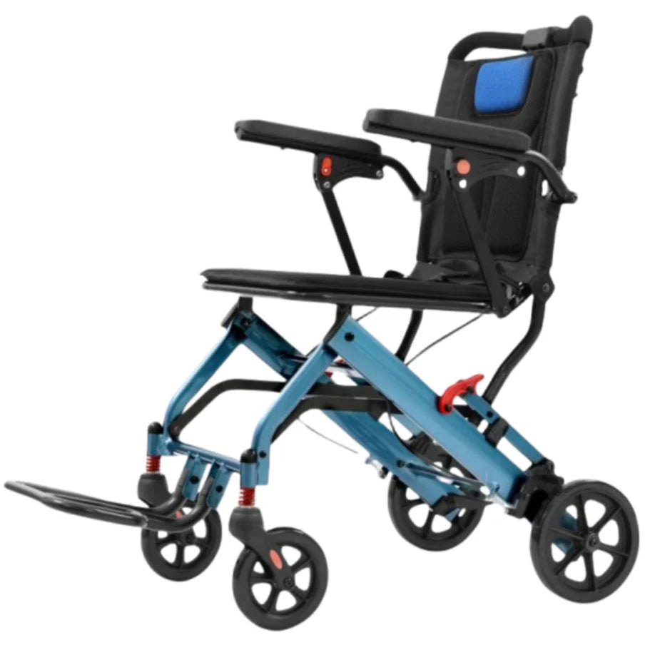 Ultra-Light Portable Folding Wheelchair, Travel-Friendly with Handbrake, 220 lbs Capacity, Ideal for Elderly & Children, 34.2?32.6 Unfolded Dimensions