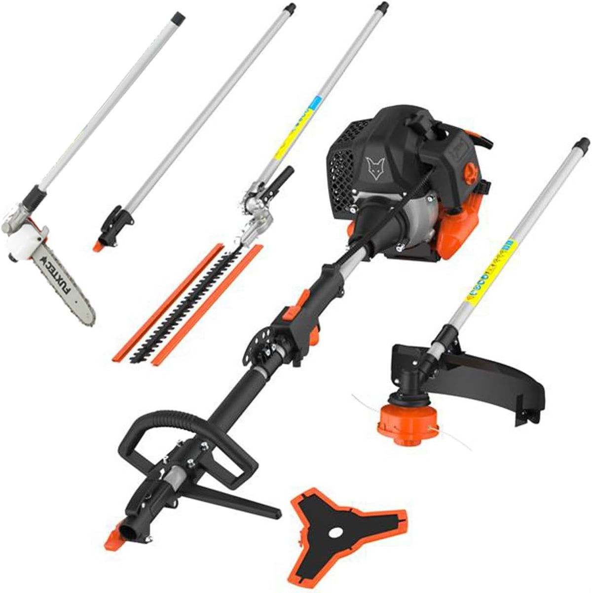 Fuxtec FX-MT152E 5-in-1 Multi-Tool Petrol Brush Cutter - Easy Starter, 3 HP, 52 cc, 2-Stroke Engine, Pruner, Hedge Trimmer, Edger with Cord or Blade, 1 Meter Extension