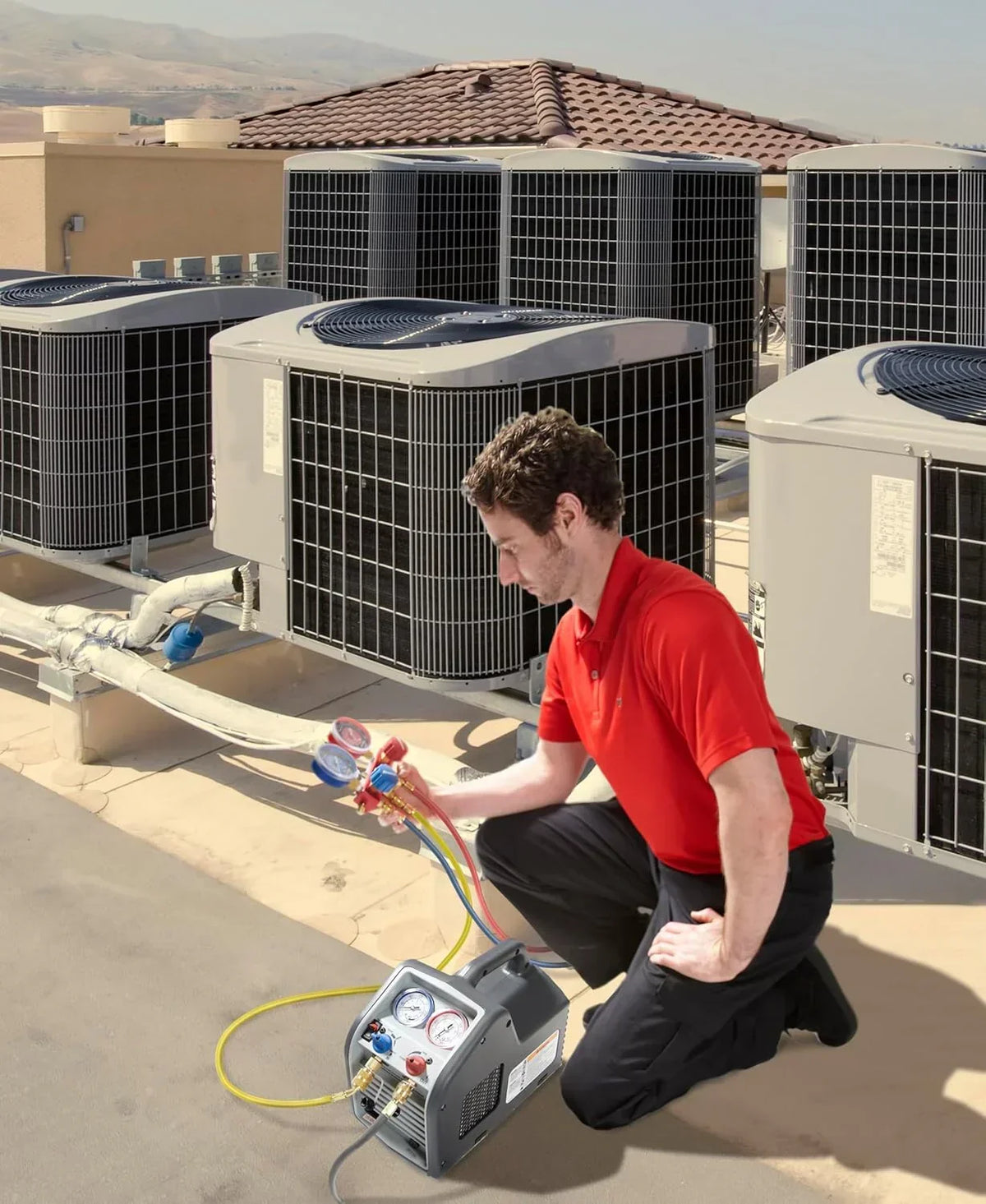Portable Refrigerant Recovery Machine 115V, 60Hz, for Both Liquid and Vapor Refrigerant.