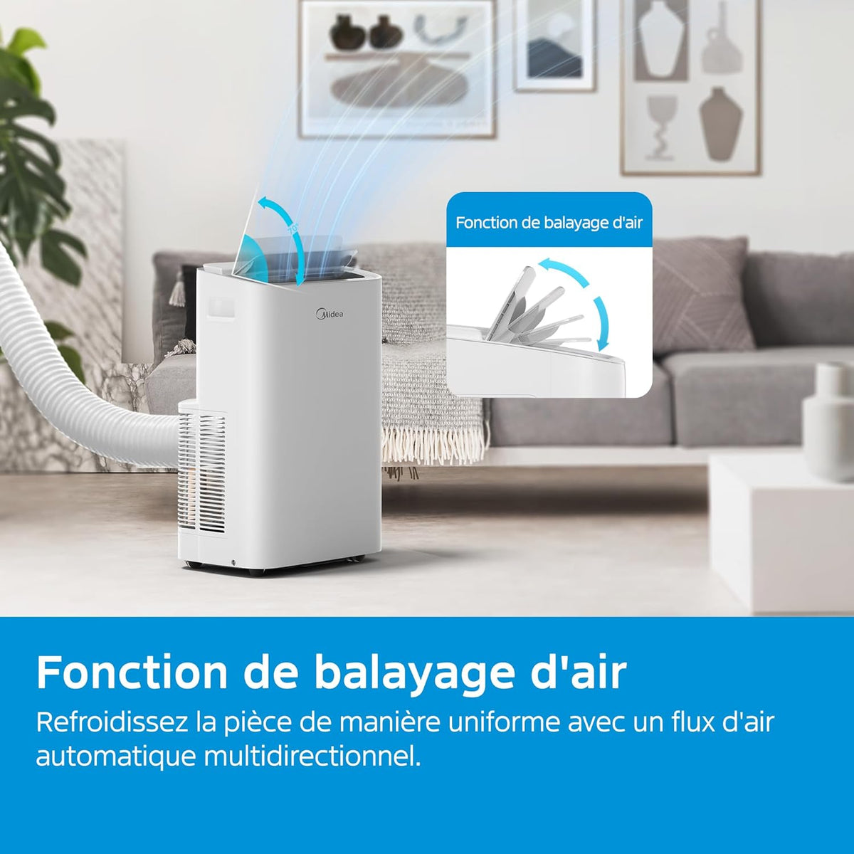 MIDEA 12000 BTU Silent Portable Air Conditioner with Exhaust - 3500W Ready-to-Install Portable Air Conditioner - Reversible Split System - 4 Modes with Window Kit and App Control