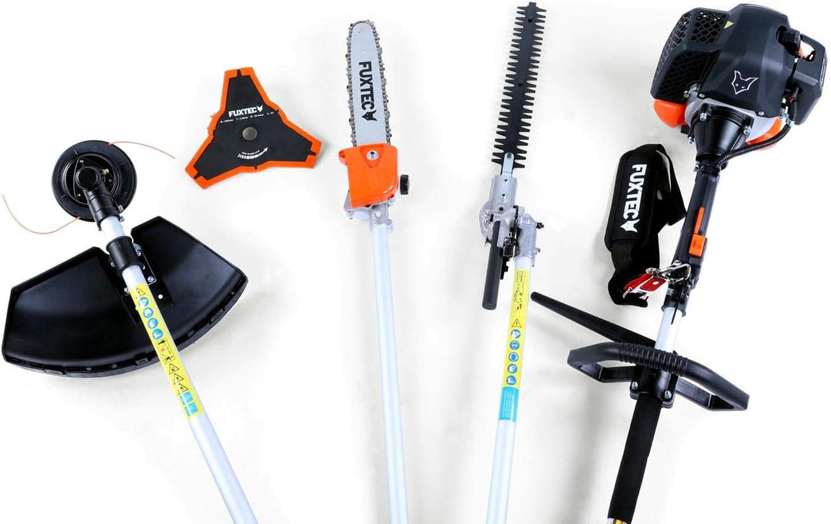 Fuxtec FX-MT152E 5-in-1 Multi-Tool Petrol Brush Cutter - Easy Starter, 3 HP, 52 cc, 2-Stroke Engine, Pruner, Hedge Trimmer, Edger with Cord or Blade, 1 Meter Extension