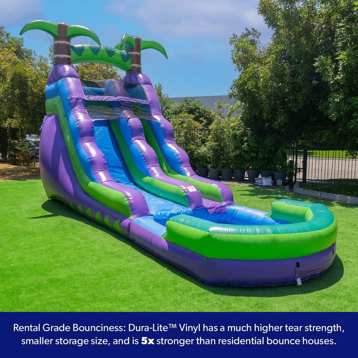 16' Purple Tropical Lightweight Premium Commercial Grade Water Slide Inflatable with Attached Pool for Kids and Adults (with Blower), Wet Dry Use, Summer Fun