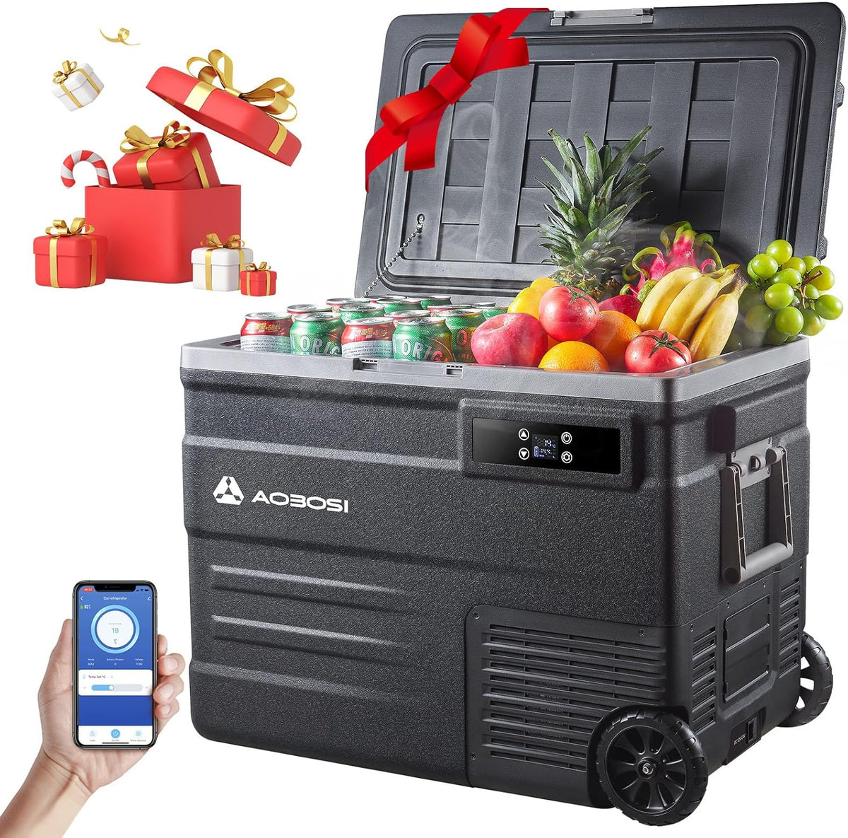 45L Compressor Cooler, Electric Cooler -20 to 20, Truck Fridge with APP & Button Control, 12/24V DC and 100-240V AC Camping Cooler for Car, Truck, Boat and Power Outlet -