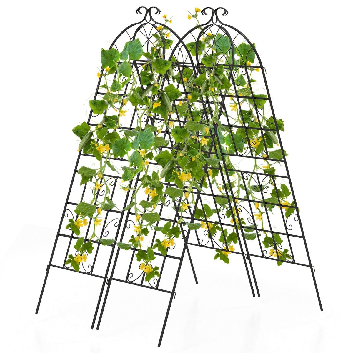 Set of 4 Metal Garden Trellis 180 x 50 cm Decorative Fence for Climbing Plants Rustproof Flower Grid for Garden Courtyard Patio Black -