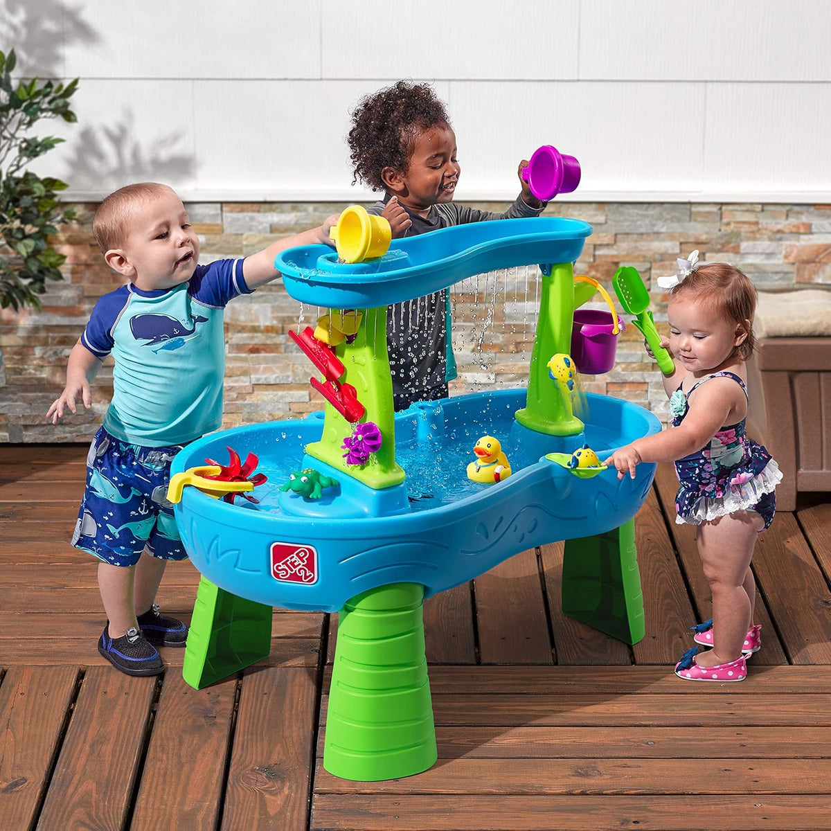 Rain Shower Splash Water Table with 13 Accessories - Blue & Green | Water Play Table | Garden Activity Table, Water Activity Table | Outdoor Water Table