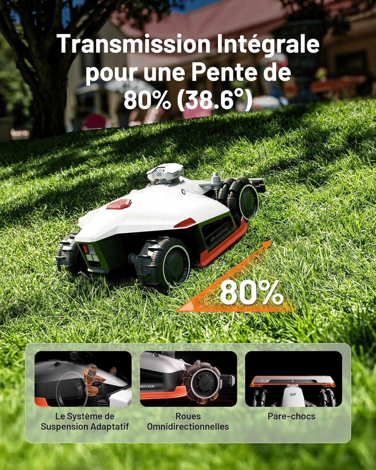 MAMMOTION LUBA 2 AWD 3000X Cordless Robotic Lawnmower, NetRTK+Vision, No RTK Antenna Required, Recommended for 3000m2, Slopes up to 80%, Cutting Height 25-70 mm, with 4G Module