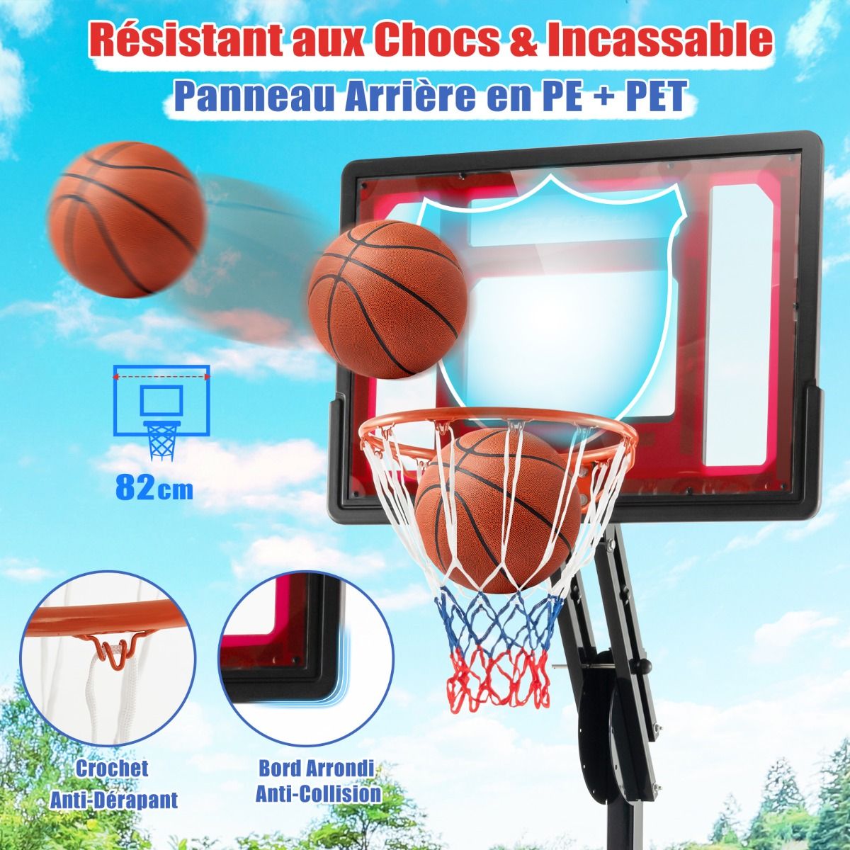 Freestanding Basketball Hoop with Adjustable Height 1.55-3.1m, Basketball Stand with PE Backboard for Children, Yellow