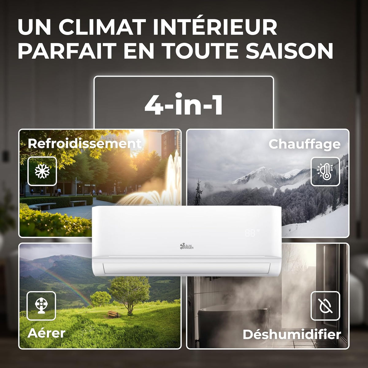 Kaltebringer Split Air Conditioner - 12000 BTU - 3.5 kW - With WiFi and App Heating Function - Very Quiet & Energy Efficient with Wall Mount - German Quality Brand