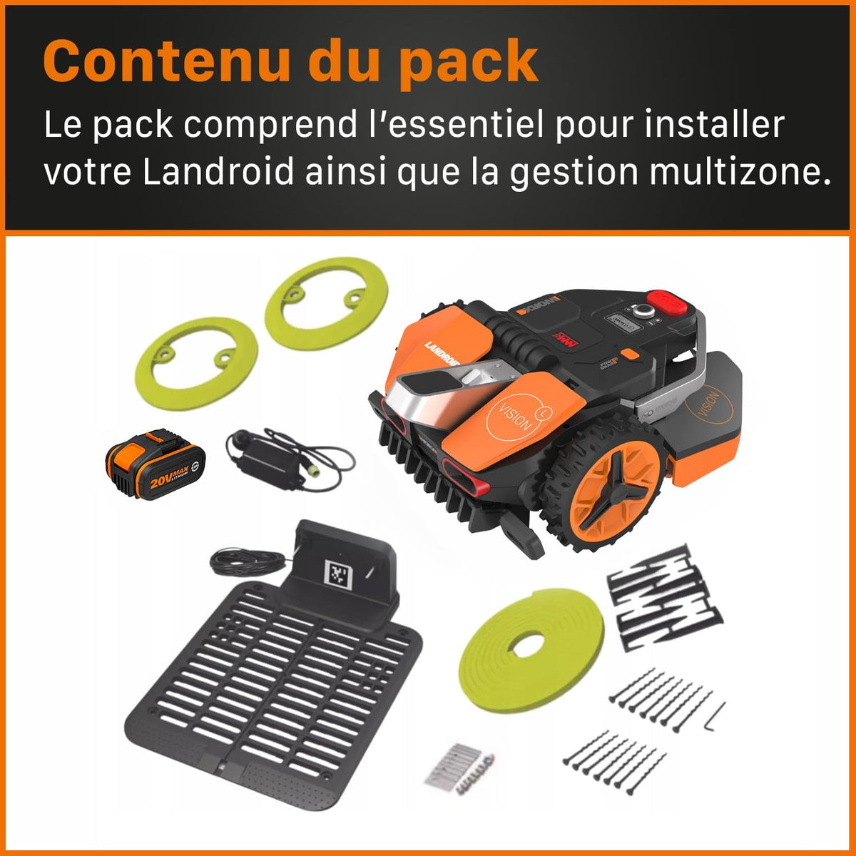 Landroid Plus WR167E Smart Connected Robotic Lawnmower, 700 m2 Max. 800 m2, Easy Installation, Configurable, 35% Slope, Rain Sensor, Cuts Close to Edges, Fast Mowing