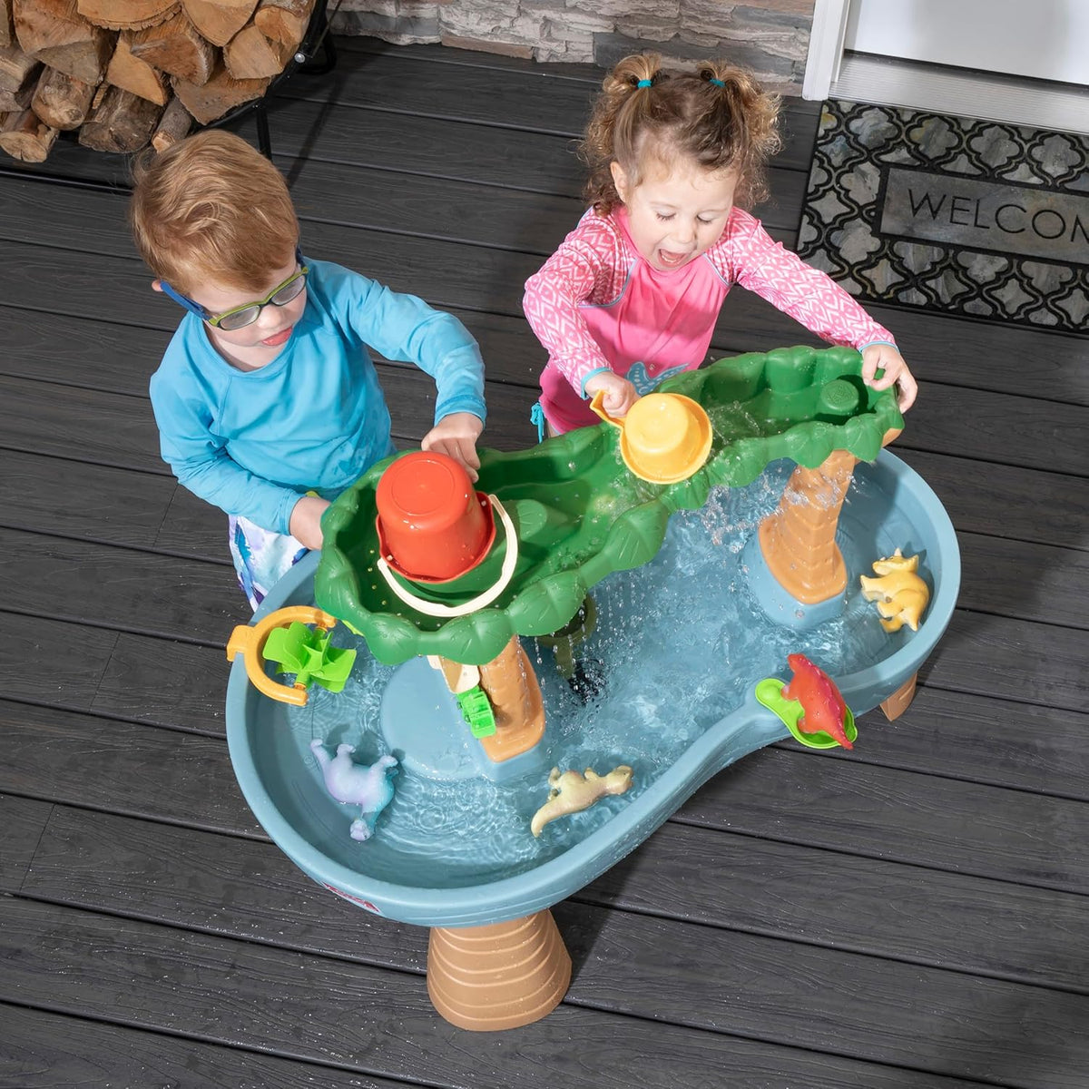 Rain Shower Splash Water Table with 13 Accessories - Blue & Green | Water Play Table | Garden Activity Table, Water Activity Table | Outdoor Water Table