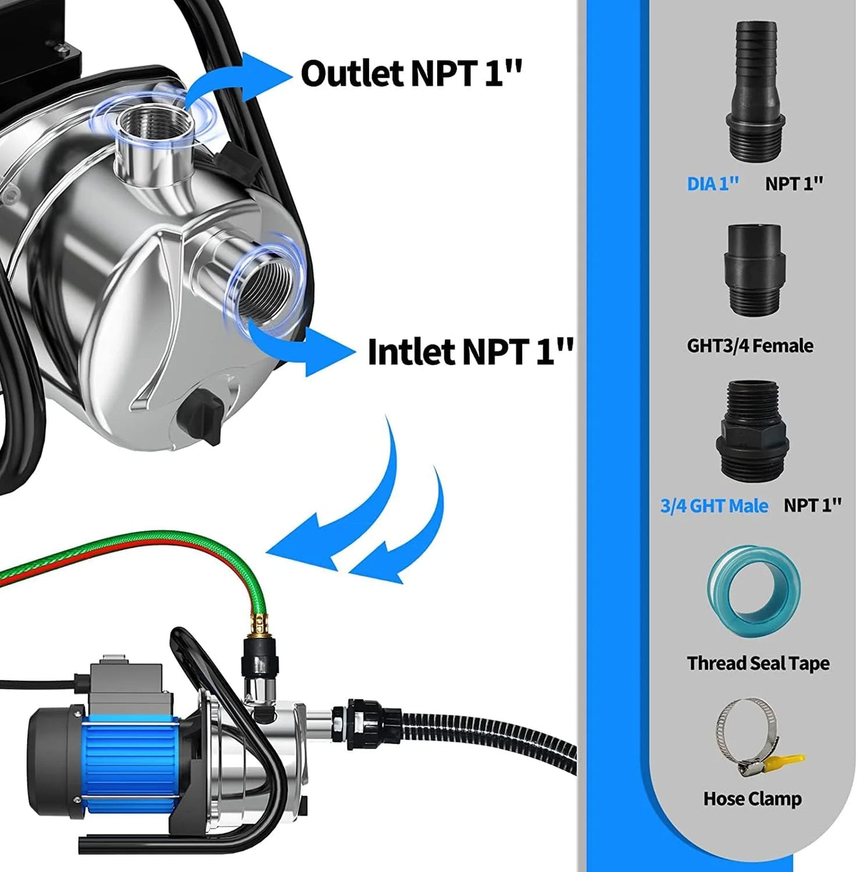 1.6 HP Portable Water Transfer Pump 1500 GPH Electric Shallow Well Pump Garden Booster Pumps for Draining Irrigation Lawn Farm Water Removal