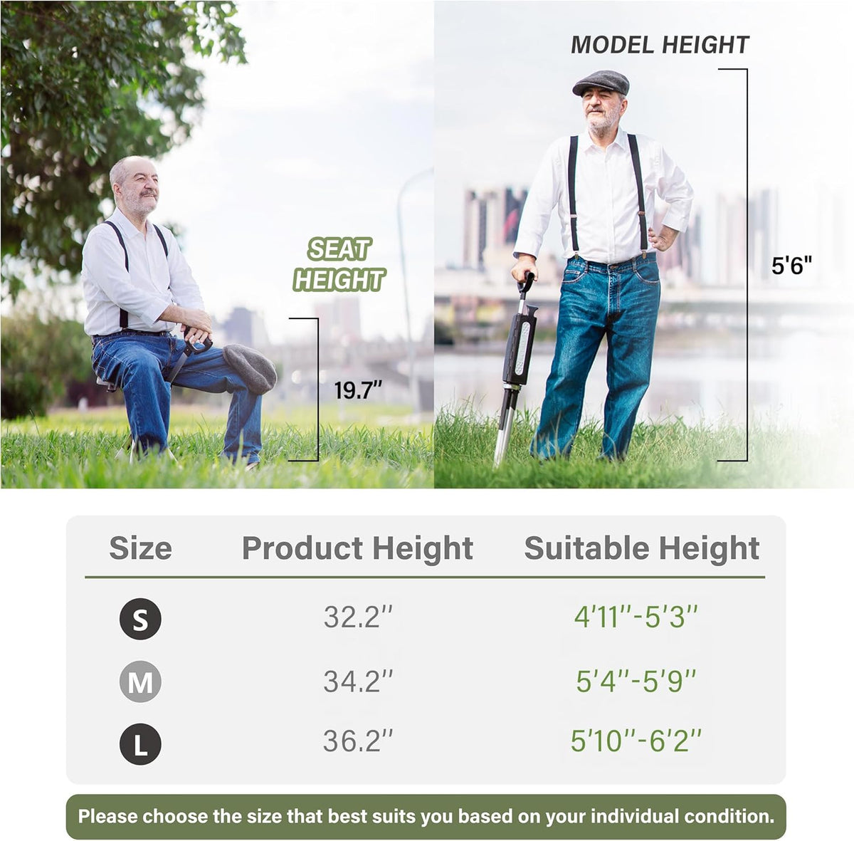 STEP2GOLD Ta-Da Chair Series 2 - Walking Stick with Seat, Lightweight Aluminum Frame, Sturdy Folding Stool (up to 136 kg), Easy to Fold, Ideal for Hiking and Outdoor Activities