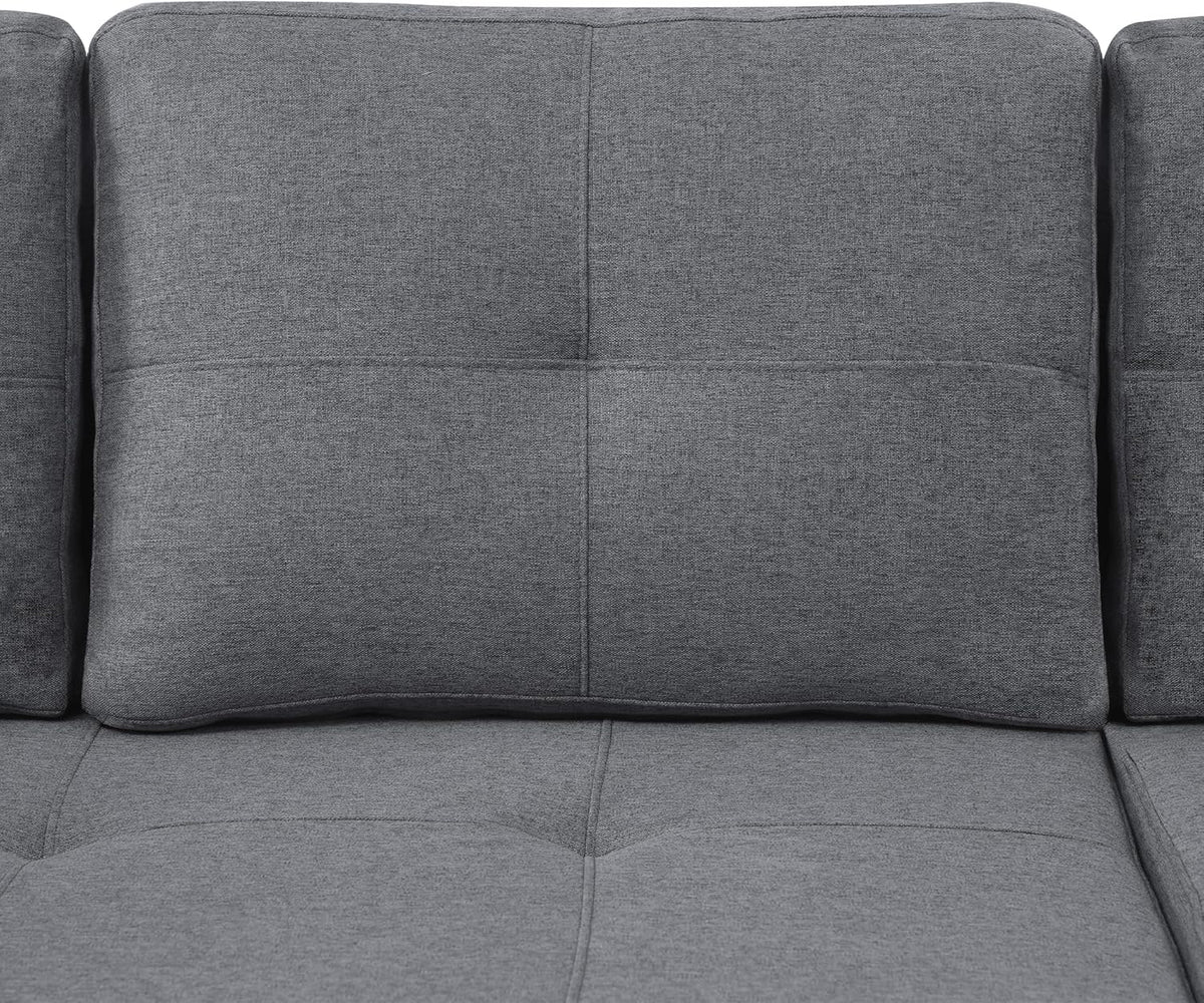 Zubaliya L-Shaped Convertible Sofa, 2-Seater Convertible Sofa Bed in Grey, 3-Seater Sofa with Pull-Out Bed and Sleeping Function, Equipped with Storage Space