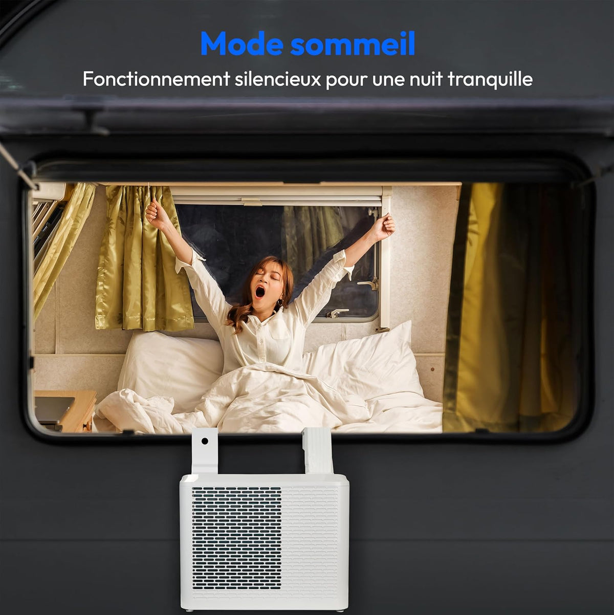 Smart Split Air Conditioner P502 (5000 BTU, 3-in-1, Cooling, Dehumidifying, Ventilating, for caravan, motorhome, window seal kit, sleep mode, Wifi control, Screen, MD 37735) -