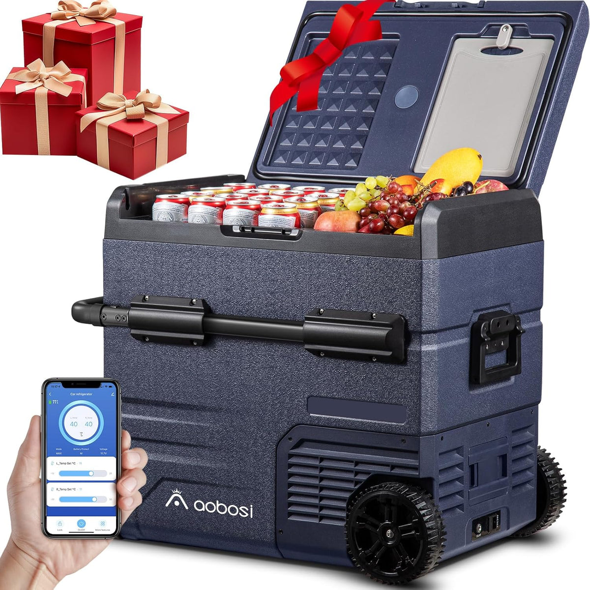 115L Dual Zone Electric Cooler, WiFi APP Compressor Cooler, 12V/24V and 100-240V Camping Fridge, -20 to 20, for Car, Truck, Boat, Camping, Caravan, Travel, Home
