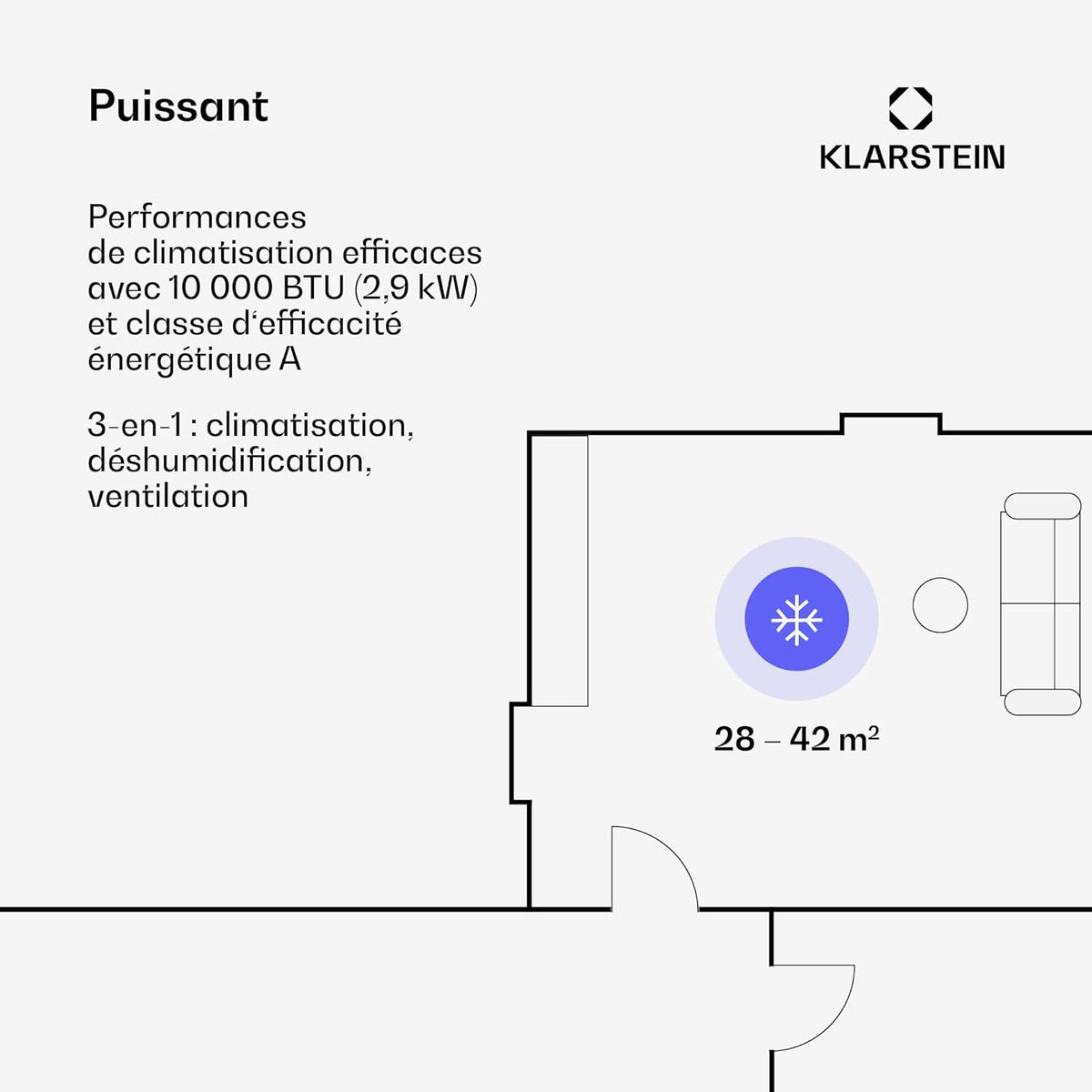Klarstein Silent Mobile Air Conditioner, 5-in-1 Portable Air Conditioner, Mini Air Conditioner, Air Purifier and Odor Eliminator, Night Mode, Air Dehumidifier, Low Consumption, 10K BTU, Air Conditioners