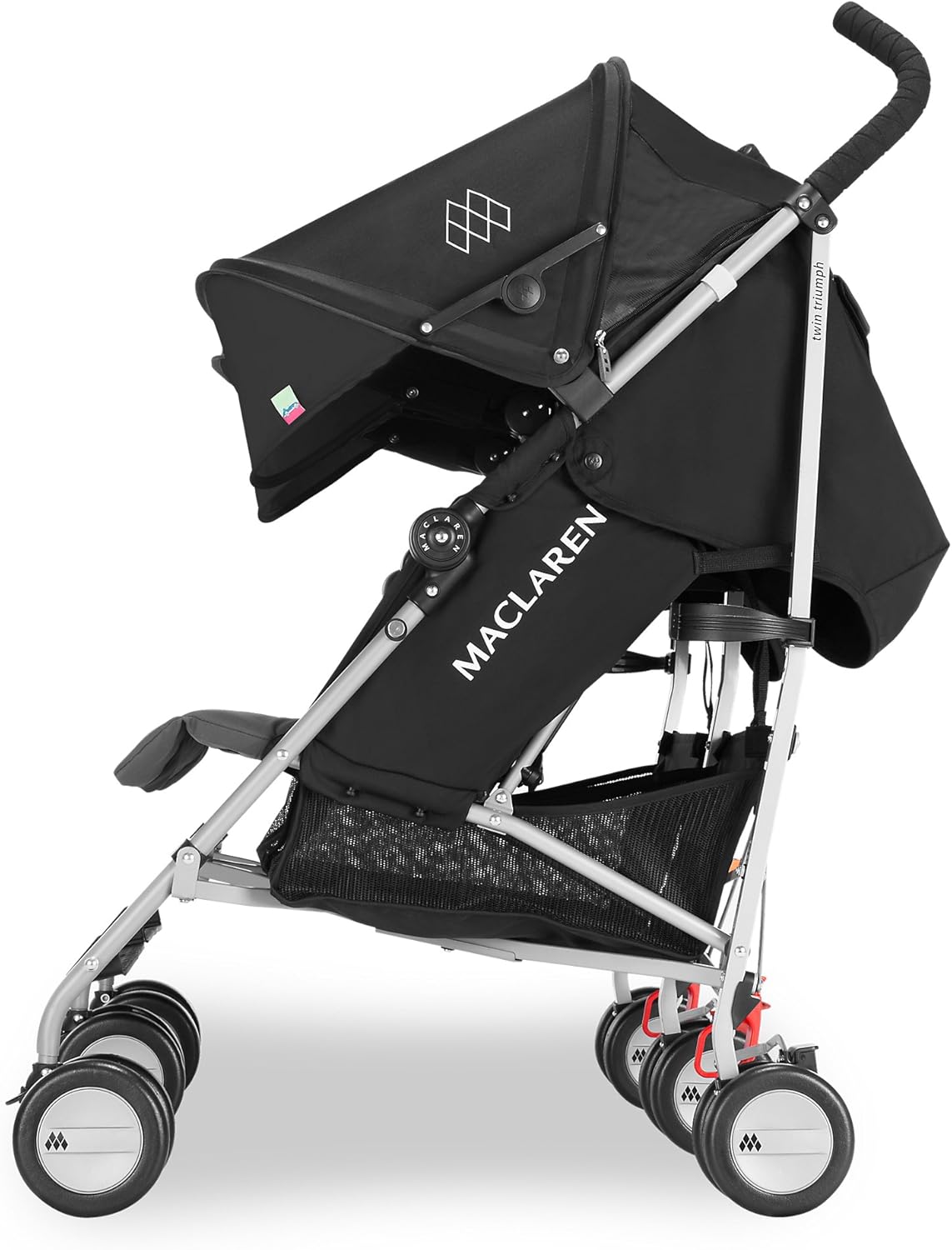 Maclaren Twin Triumph double stroller (6 months, up to 15 kg, one child per seat), lightweight and compact, extendable UPF 50+ canopy with rain cover - Black/Anthracite