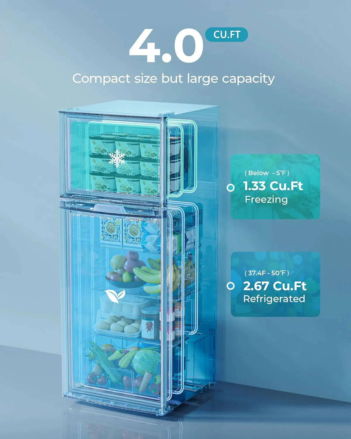 3.2 Cu. Ft. 2-Door Mini Fridge with Freezer, Compact Refrigerator, Silver