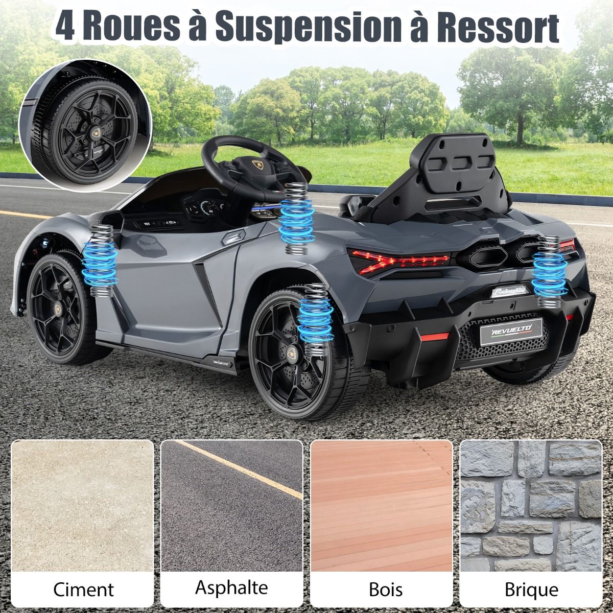Revuelto Licensed 12V Electric Ride-On Car for Children with Remote Control and Hydraulic Doors, Suitable for Ages 37-95 Months, Grey/Orange