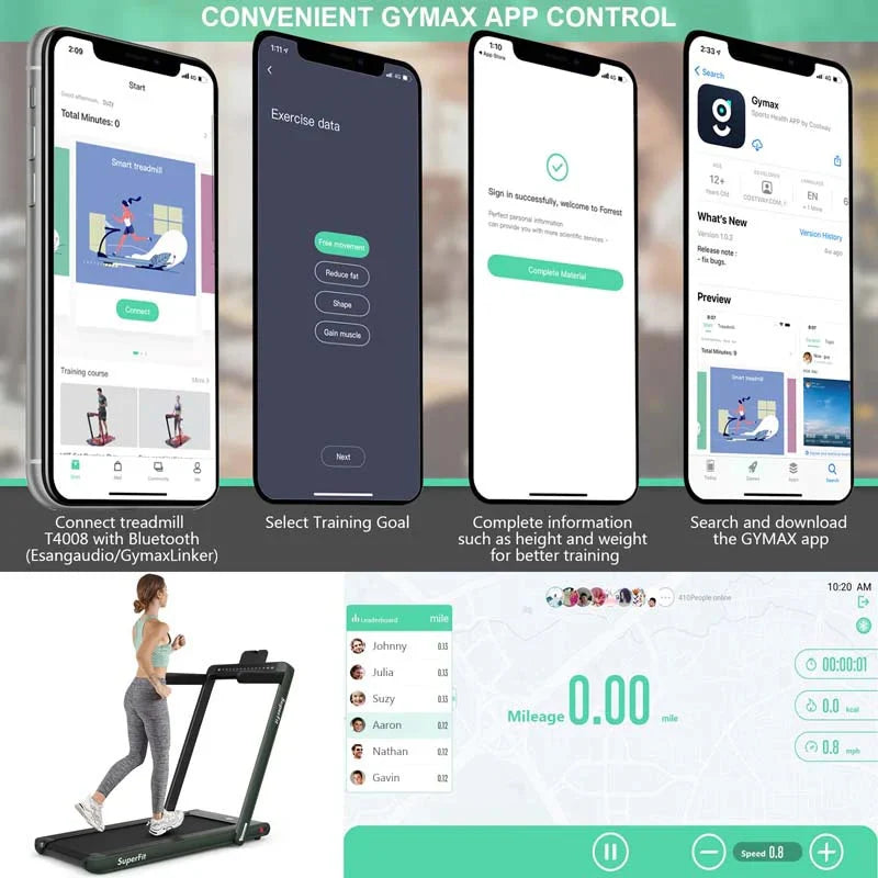 2-in-1 Folding Electric Treadmill, 2.25 HP, Under-Desk, with Dual Display and Smart App Control