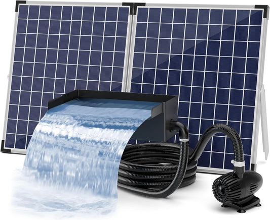 Biling complete solar waterfall kit for garden ponds, 20cm stainless steel waterfall with 2100 l/h pump for garden terrace water feature