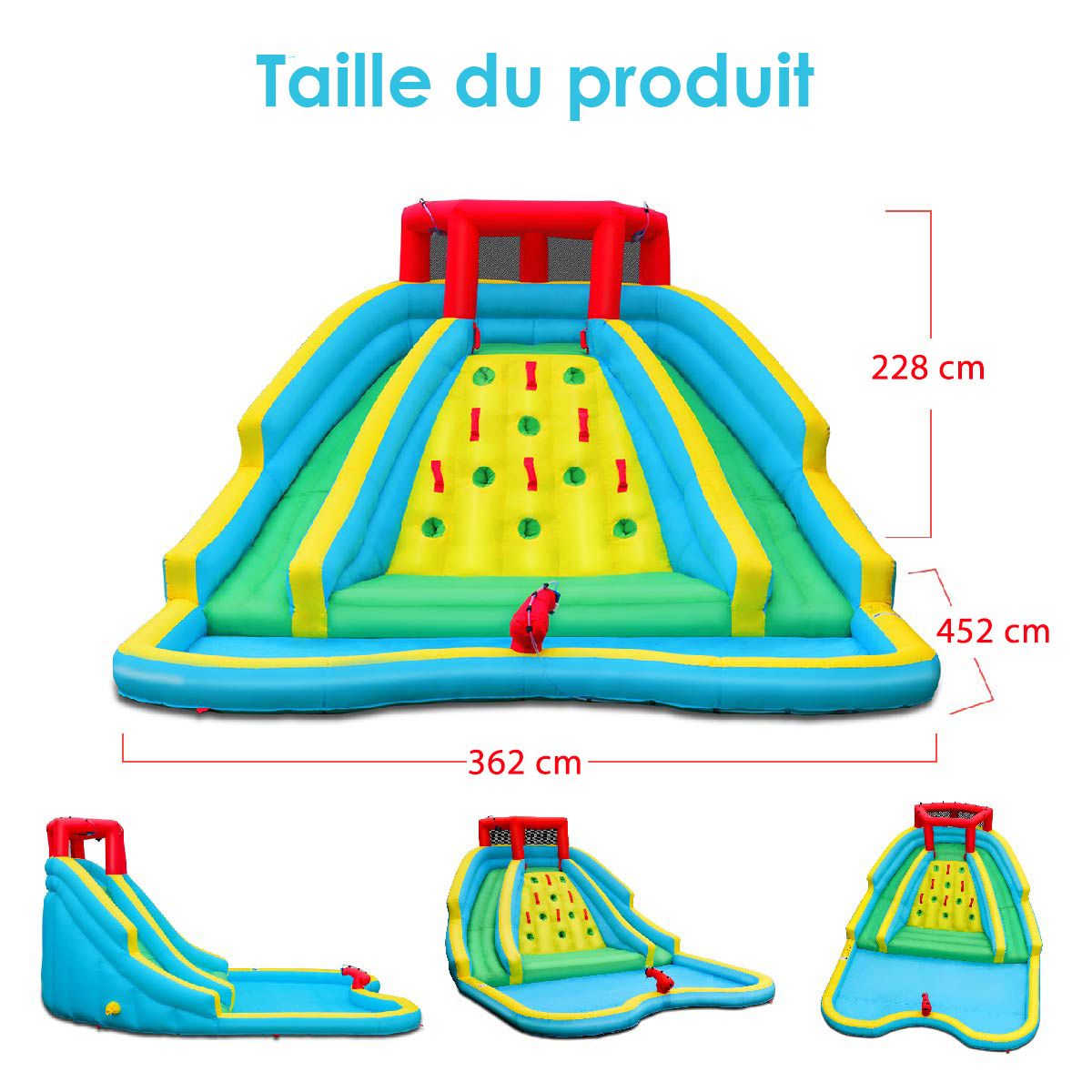 5-in-1 Inflatable Water Slide with Paddling Pool, Inflatable Oxford Play Area with Climbing Wall, Load Capacity 150kg for Ages 3-10 (Blower Not Included)