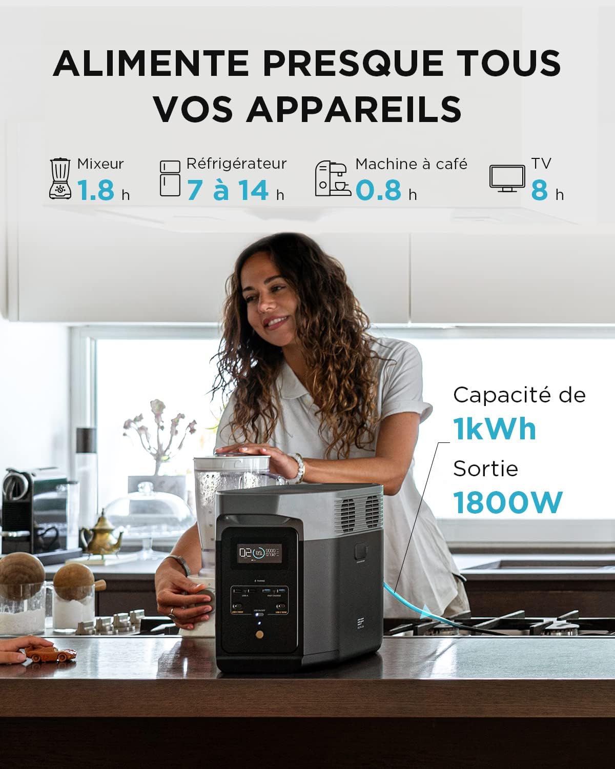 EcoFlow DELTA 2 Portable Power Station with scalable capacity of 1-3 kWh, LFP battery, fast charging, solar generator for home backup power, balconies, camping and motorhomes