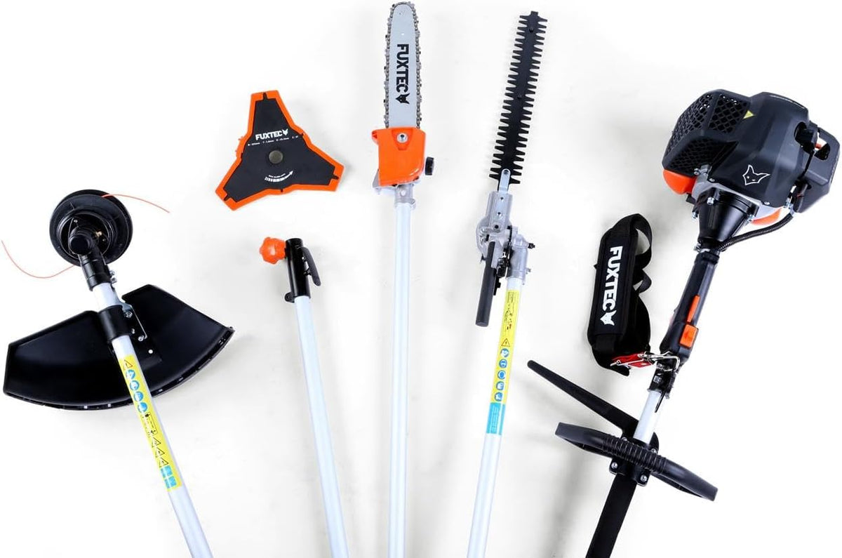 Fuxtec FX-MT152E 5-in-1 Multi-Tool Petrol Brush Cutter - Easy Starter, 3 HP, 52 cc, 2-Stroke Engine, Pruner, Hedge Trimmer, Edger with Cord or Blade, 1 Meter Extension