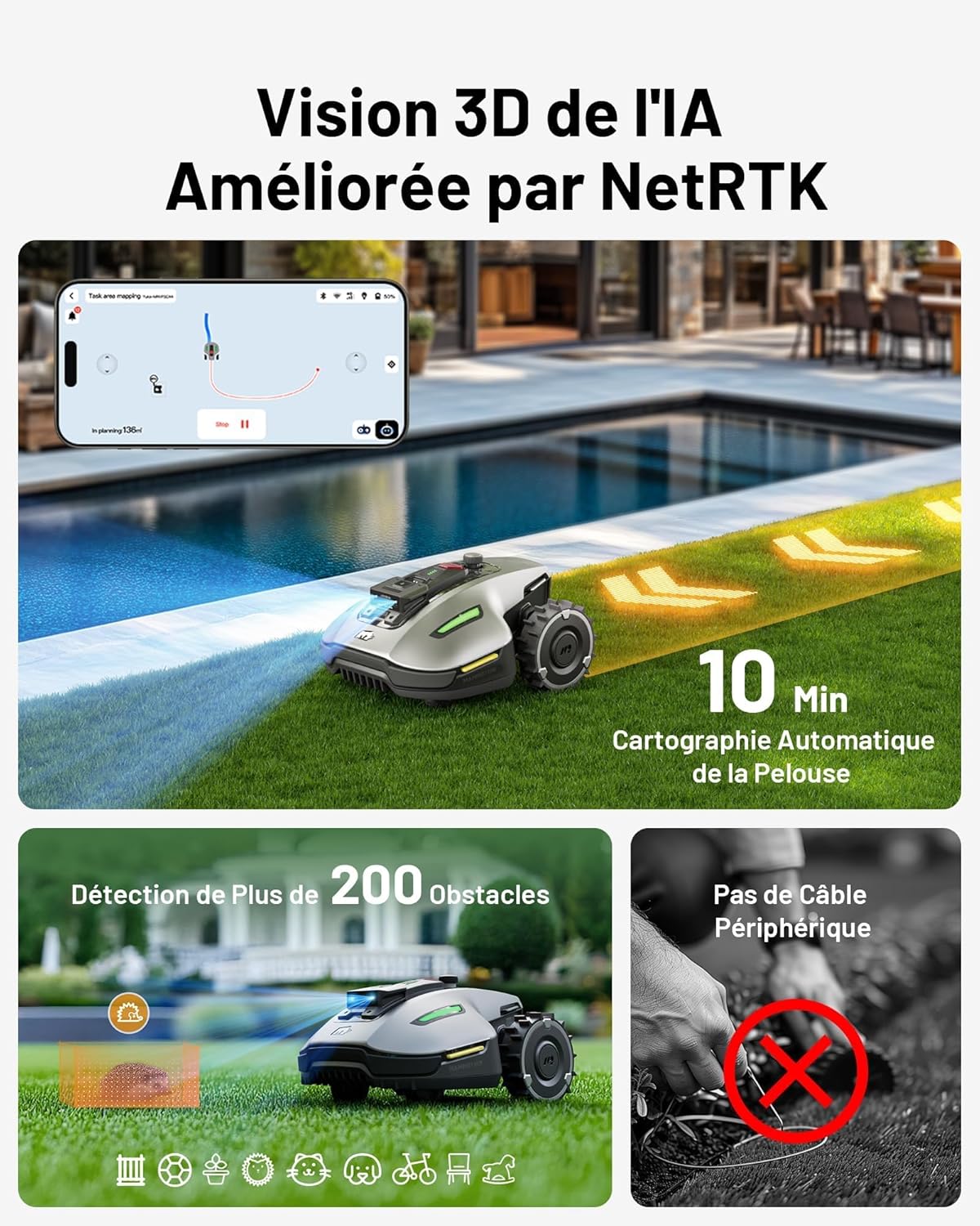 MAMMOTION YUKA Mini 700 Cordless Robotic Lawnmower, NetRTK+Vision, No RTK Antenna Required, Recommended for 700 m2, 50% Slope, Automatic Mapping, with 4G Module