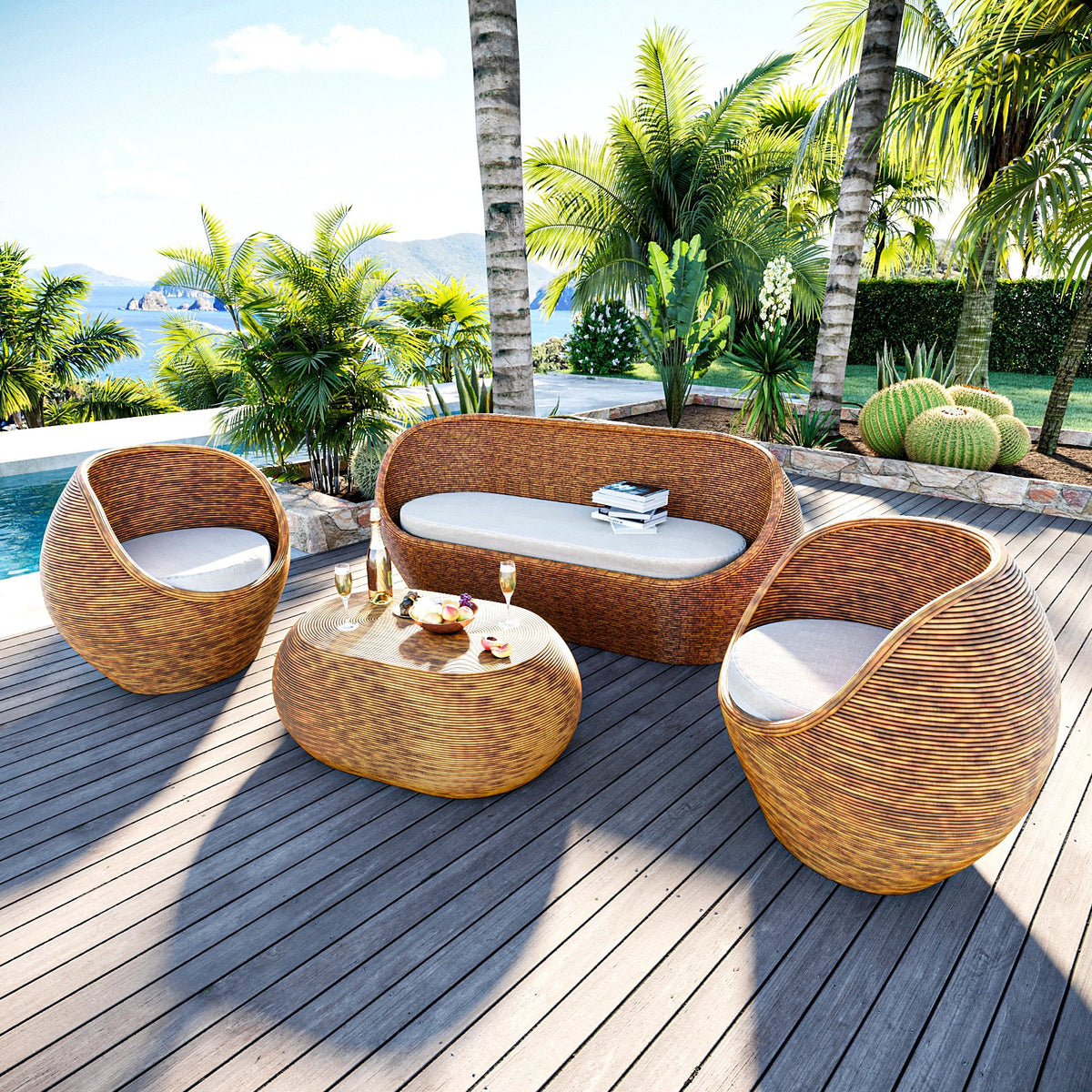 Trinidad Natural Beige 5-Seater Rattan Garden Furniture Set - Action-sport36 -