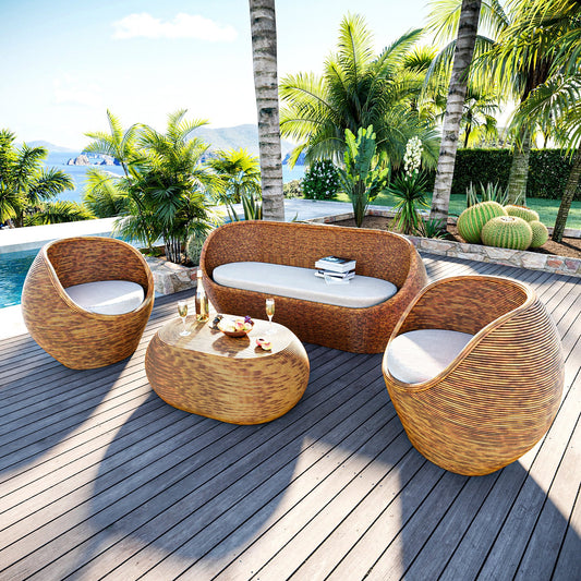 Trinidad Natural Beige 5-Seater Rattan Garden Furniture Set - Action-sport36 -