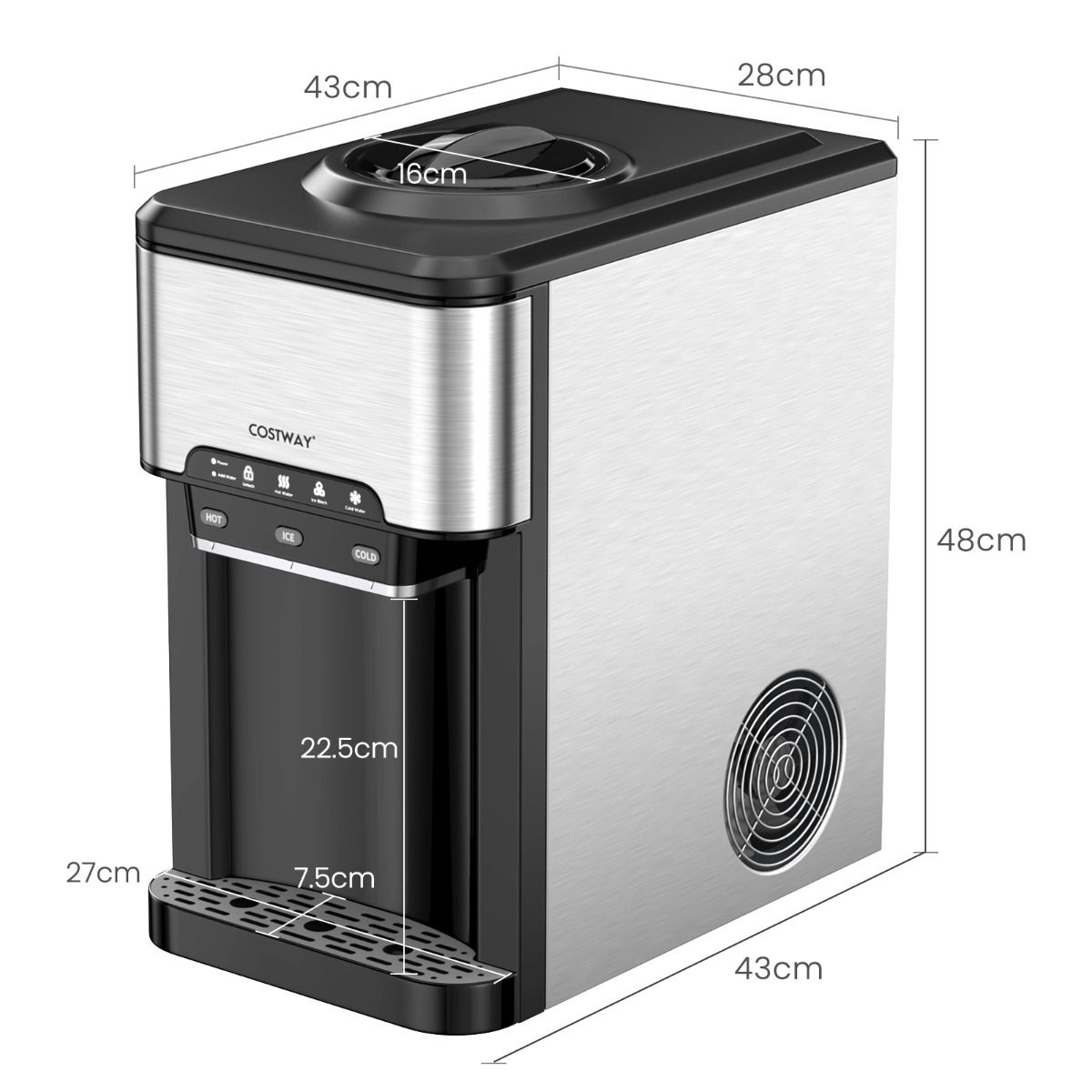 3-in-1 Ice Maker with Hot/Cold Water Dispenser, 20 kg in 24h, Ice Cubes 6-13 min for Home, Office, Bar -