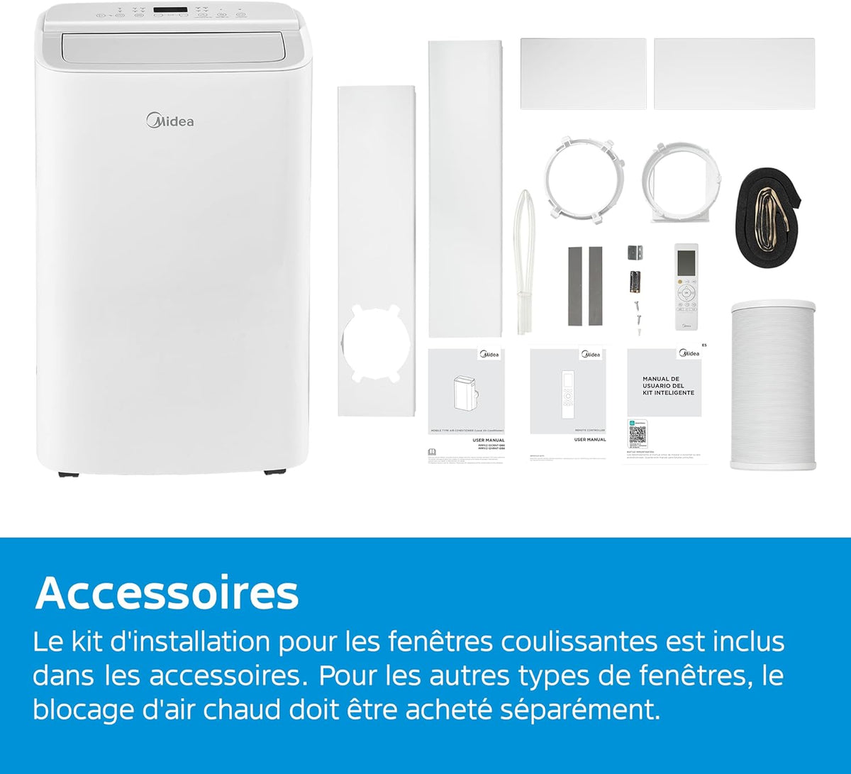 MIDEA 12000 BTU Silent Portable Air Conditioner with Exhaust - 3500W Ready-to-Install Portable Air Conditioner - Reversible Split System - 4 Modes with Window Kit and App Control