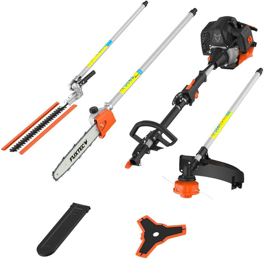 Fuxtec FX-MT152E 5-in-1 Multi-Tool Petrol Brush Cutter - Easy Starter, 3 HP, 52 cc, 2-Stroke Engine, Pruner, Hedge Trimmer, Edger with Cord or Blade, 1 Meter Extension