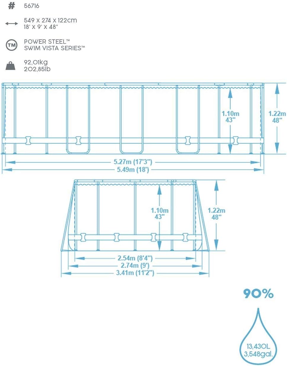 56946 Power Steel? Swim Vista oval pool 488 x 305 x 107 cm rattan pattern with portholes, sand filtration, ladder, cover and Chemconnect? diffuser