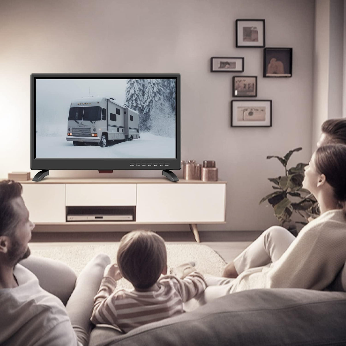 19 Inch TV, Full HD 1080P LED with Freeview T2/H.256 DTT Digital Receiver, 12v with HDMI, USB and RCA VGA input, Suitable for Bedroom, Kitchen, Camper Van (1920 * 1080)