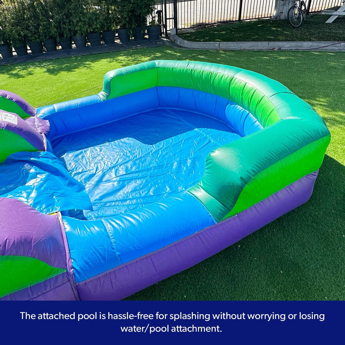16' Purple Tropical Lightweight Premium Commercial Grade Water Slide Inflatable with Attached Pool for Kids and Adults (with Blower), Wet Dry Use, Summer Fun