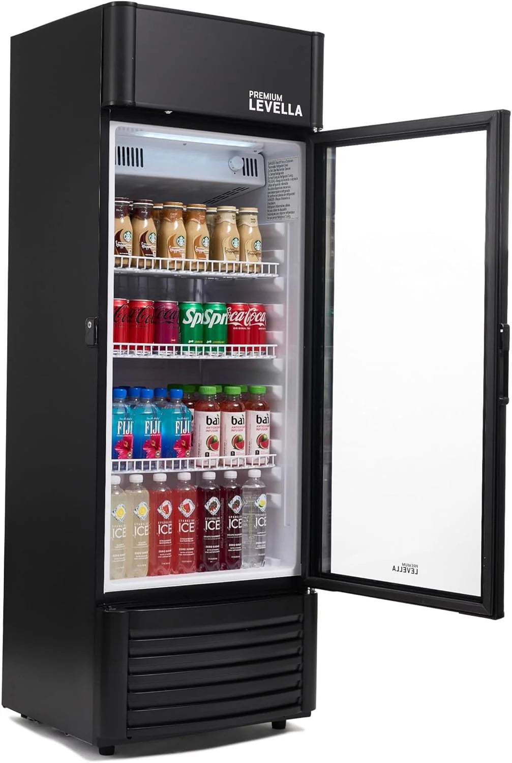 PRF125DX Glass Door Display Refrigerator 12.5 cu ft Commercial Beverage Cooler Merchandiser With Customizable Lightbox - Silver