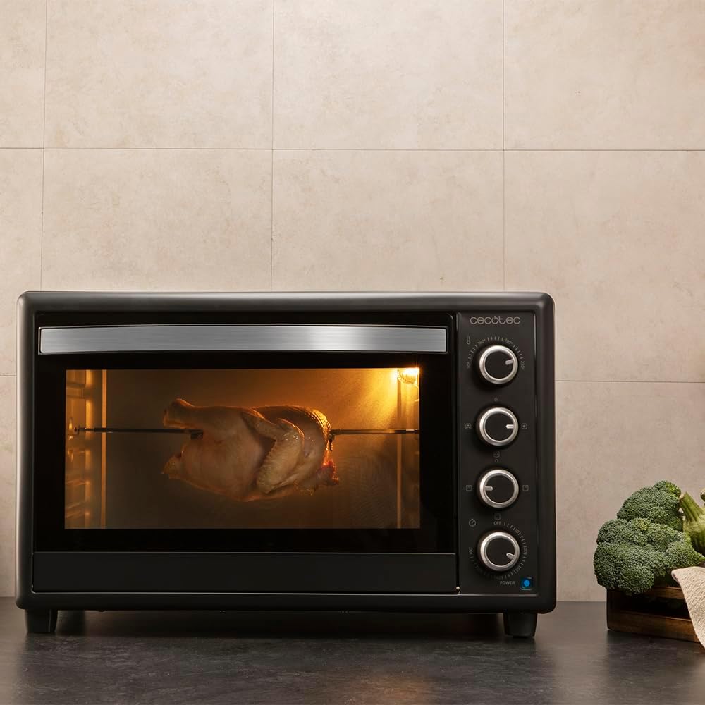 Cecotec 60-Liter Bake&Toast Tabletop Convection Oven 6090 Black Gyro, 2200W, Interior Light, 12 Functions, Temperature Up to 230o, Double Glass Door, Includes Rotisserie