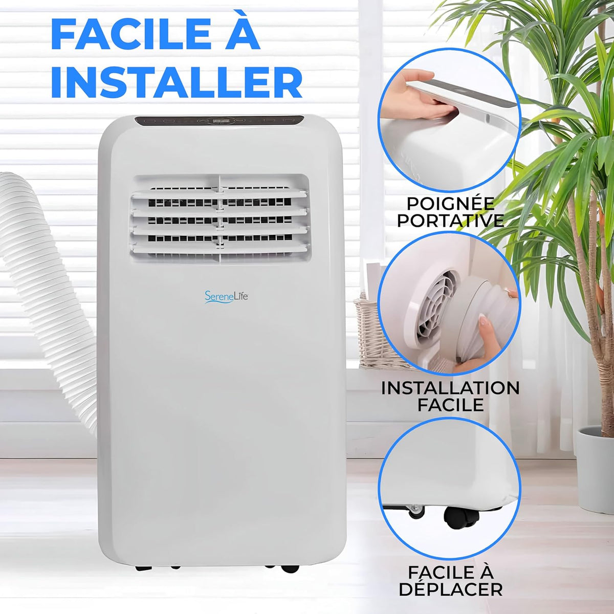 SereneLife Silent Portable Air Conditioner 7K BTU 3-in-1 Air Conditioner with Built-in Dehumidifier Function, Fan Mode, Remote Control, Complete Window Exhaust Kit, White