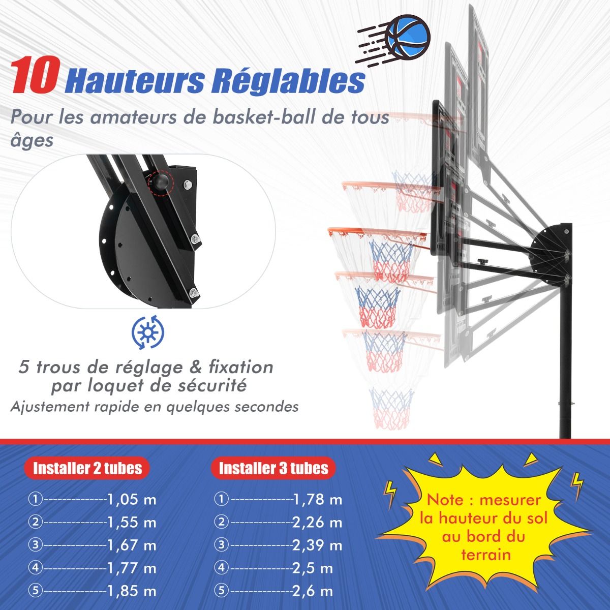 Freestanding Basketball Hoop with Adjustable Height 1.55-3.1m, Basketball Stand with PE Backboard for Children, Yellow