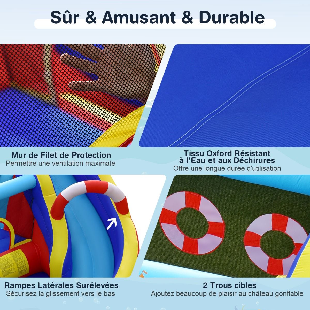 Inflatable Boat-Style Castle with Curved Slide, Jumping Area, Climbing Wall with 450W Inflator -