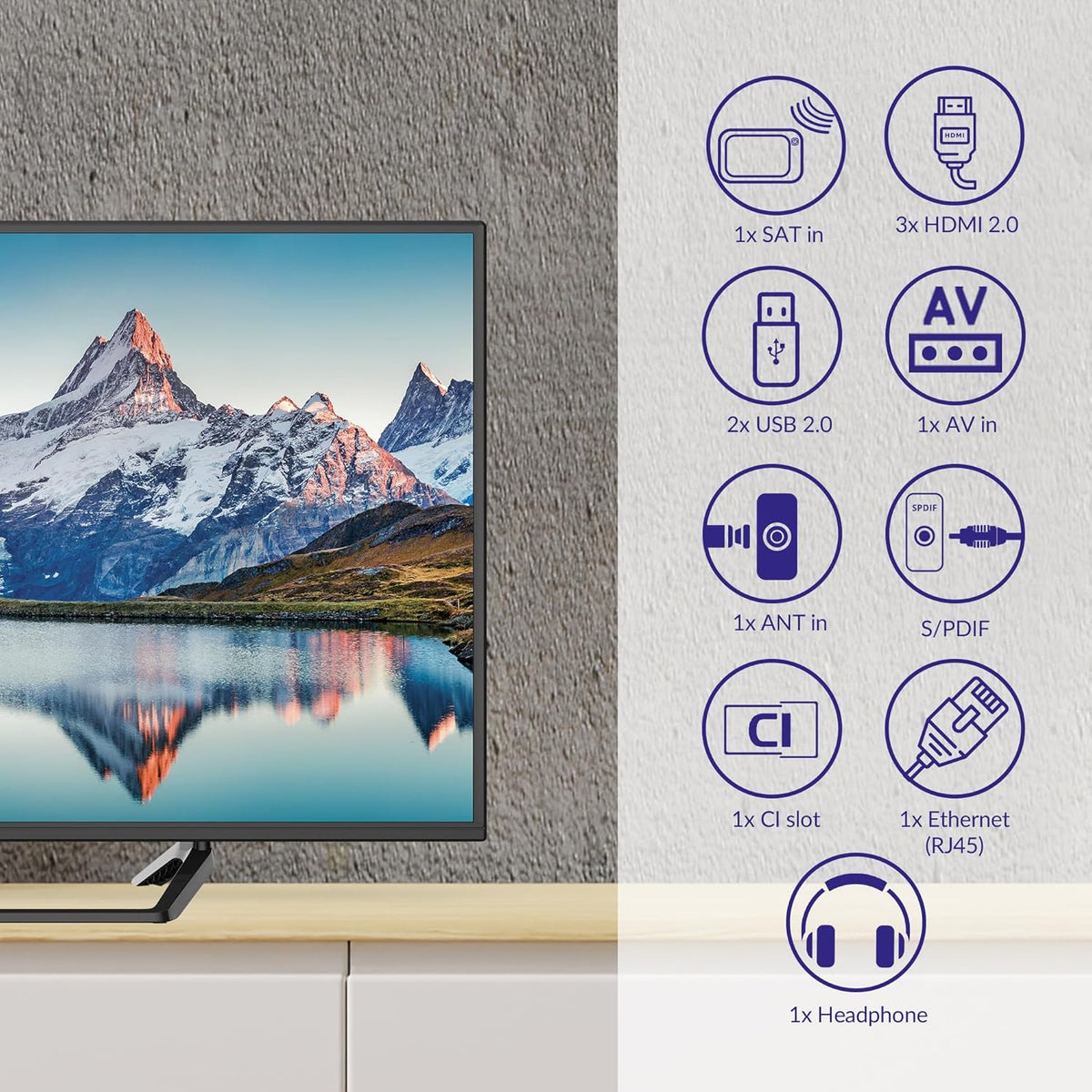 STRONG - 40 Inch (100 cm) Full HD Television SRT40FF2003C - Exceptional Picture Quality - Integrated Triple Tuner - 3 HDMI Ports (1 ARC) + 2 USB Ports + AV + Antenna/Satellite Input - Black