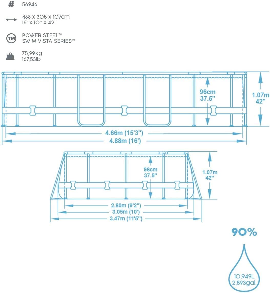 56946 Power Steel? Swim Vista oval pool 488 x 305 x 107 cm rattan pattern with portholes, sand filtration, ladder, cover and Chemconnect? diffuser