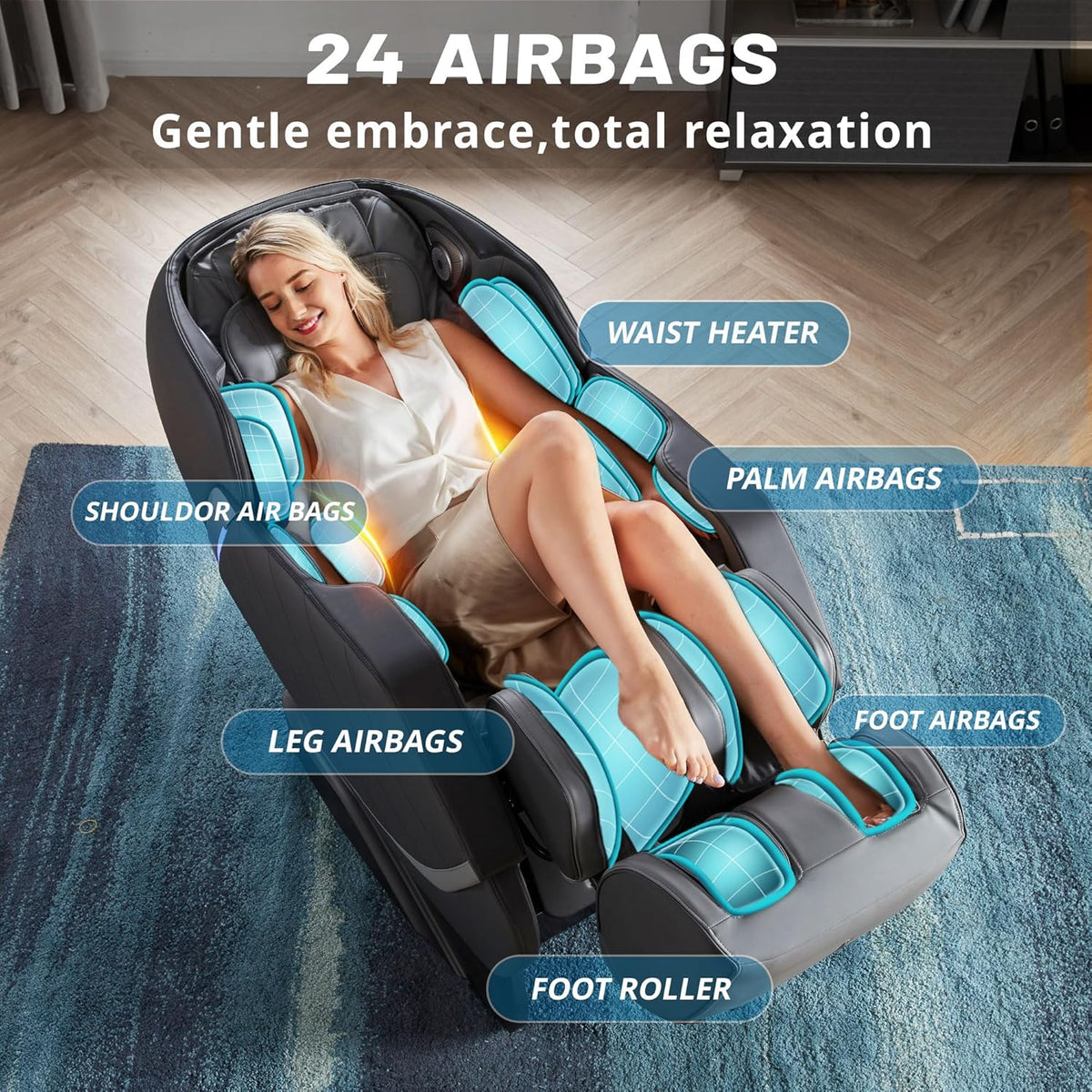 HealthRelife Full Body Massage Chair - Zero Gravity Smart Massage Chair - 3D Robotic Hands with SL Rail - Bluetooth Relaxation Chair - Black