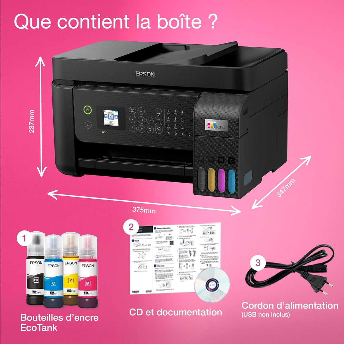 A4 Wi-Fi EcoTank ET-4800 multifunction printer equipped with ink tanks, with up to 3 years' worth of ink included