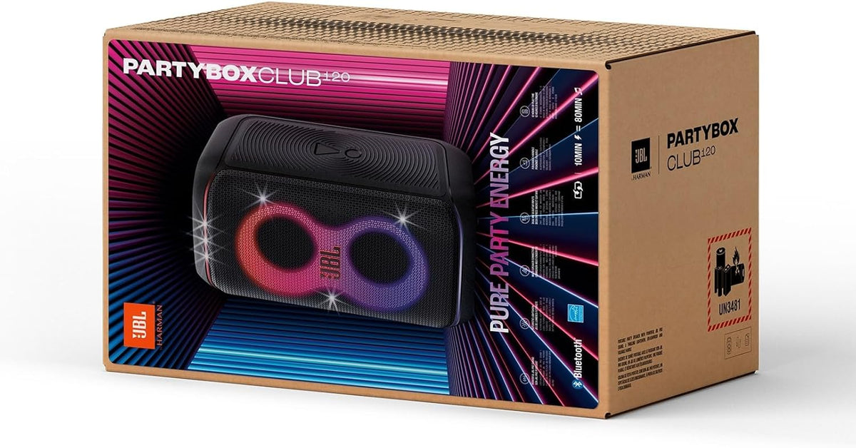 PartyBox Club 120, Portable party speaker, ergonomic folding handle, light show, 12-hour battery life, IPX4 splash-proof, black, European plug (Type C) -